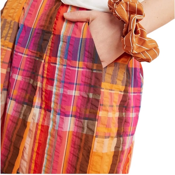 Anthropologie Maeve Pippa plaid pleated midi skirt Anthro size XL orange GUC - Picture 2 of 9